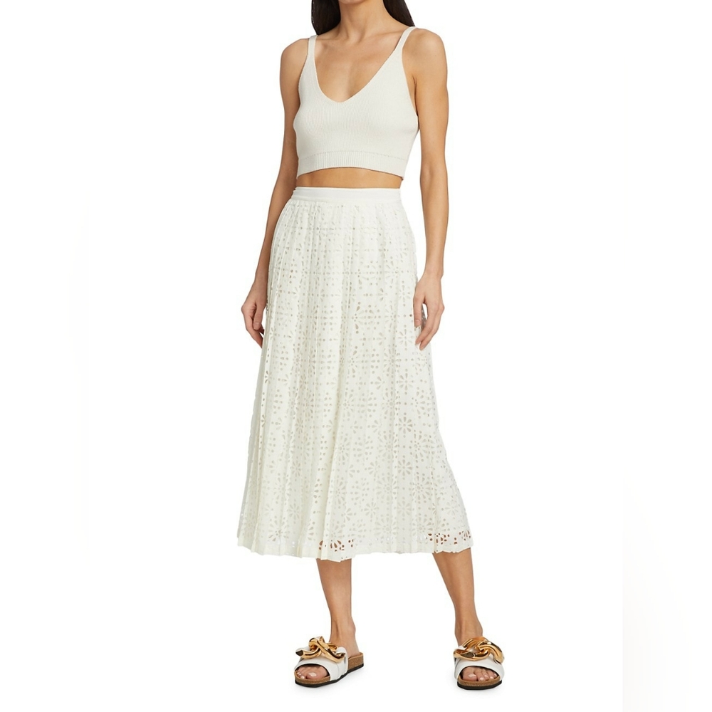 See by Chloe Lasercut pleated midi skirt in whisper white size 38/ US4